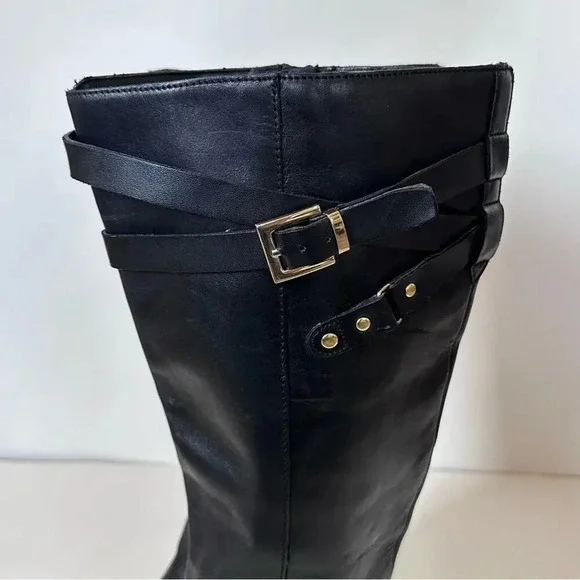 Franco Sarto Celeste Leather Knee High Boots Womens Size 6 M-W/C Black Gold - Picture 3 of 12